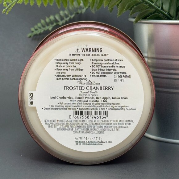 BBW Frosted Cranberry White Barn Bath & Body Works 3 Wick Candle - Picture 9 of 10